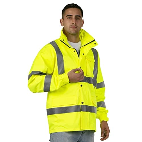 JORESTECH Hi-Visibility Waterproof Rain Jacket with Mesh Lining, ANSI/ISEA 107-2015 Class 3 Type R, Lightweight Wind-Resistant Safety Jacket