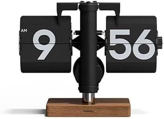 mooasmooas Classic Modern Wood Mini Flip Desk Clock (Black), Retro Vintage Analog Design Auto Flip Clock Table Clock Large Number Battery Powered, Ideal for Home Office School Hotel Café