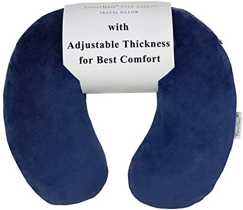 Memory Foam Neck Pillow - Adjustable Thickness for Best Comfort, Dark Blue