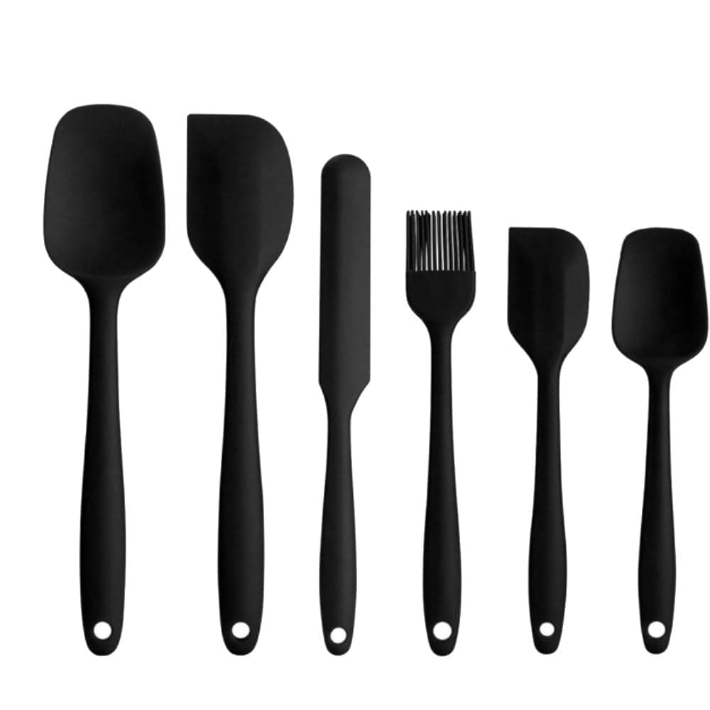 MMG 6-Piece Silicone Spatula Set - Kitchen Utensils Set for Baking, Cooking, and Mixing, 600 °F Heat ResistantNon Stick,BPA-Free Dishwasher Safe(Black)