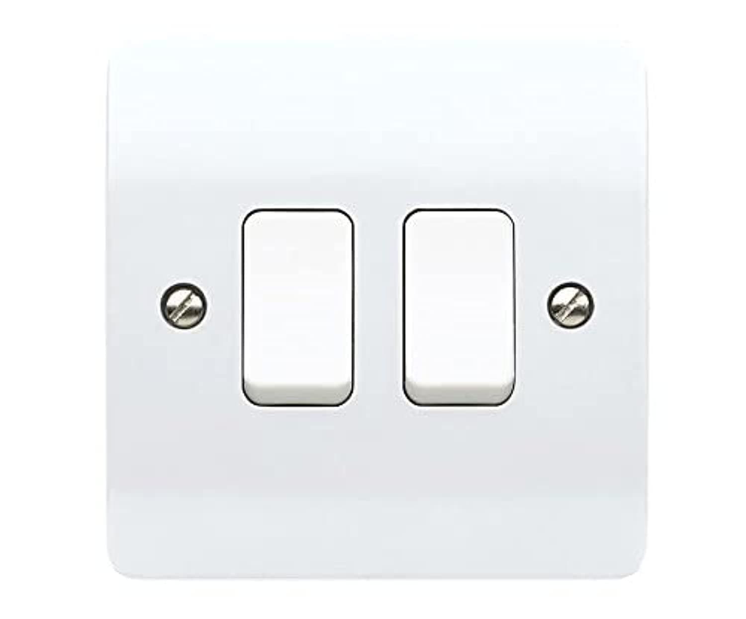 MK Logic Plus K4872 WHI 10AX Single Pole 2 Way Plateswitch, 2 Gang,White