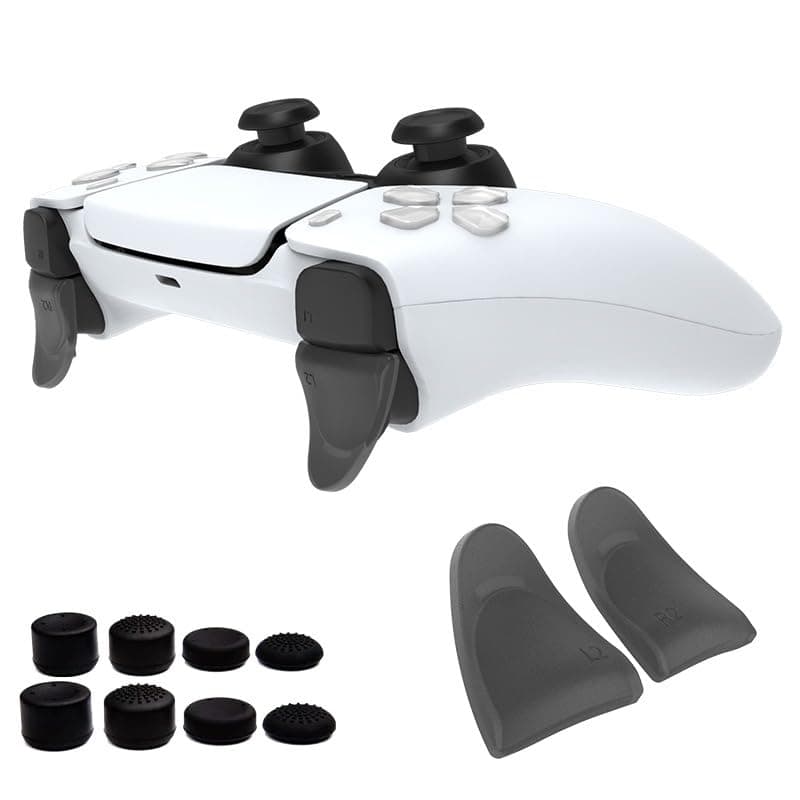 L2 R2 Trigger Extenders Buttons + Silicone Joystick Cap for PS5,Extended Triggers Button for PS5 L2/R2 Trigger Extender D-pad Key Cap for PlayStation 5 Gamepad Accessories (Black)
