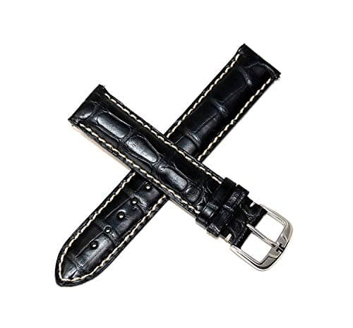 Jacques Lemans 20MM Genuine Alligator Leather Watch Strap Black with Silver JL Initial Stainless Steel Buckle