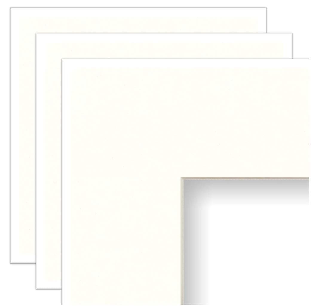 Frame Amo 24x36 White Mat for Picture Frame, Bevel Cut for 20x30 Picture or Poster, Cream Core, 3-Pack