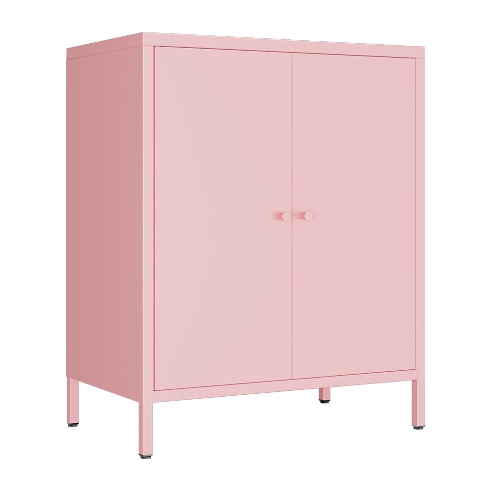 Small 2 Metal Storage Side Buffet Cabinet for Bed Room,Living Room,Entryway,Hallway,Home,Hotel,Office,Garage,Kitchen,1 Removable Shelf. (Metal Door, Pink)