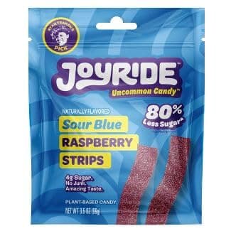 Asherpro Joyride Sweets Blue Raspberry Candy Strips, 80% Less Sugar - 3.5oz, Gummy Strips, Gummy candy strips, Candy Belts, Sour Candy Strips.