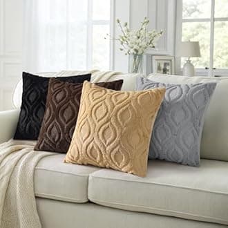 decorUhome Spring Euro Sham Throw Pillow Covers 22x22 Inch Set of 2, Soft Plush Faux Wool Dark Brown Solid Couch Pillow Covers, Accent Farmhouse Neutral Square Pillow Cases for Sofa Bed Living Room