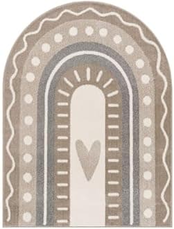 TT Home Nursery Area Rug Kids Rug For Bedroom Girls Boys Modern Rainbow Cloud Rug Animal Motif Colourful, colour:Grey Beige Cream, Size:120x160 cm rainbow shape