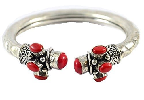 German Oxidised Silver Tribal Kada with Stone