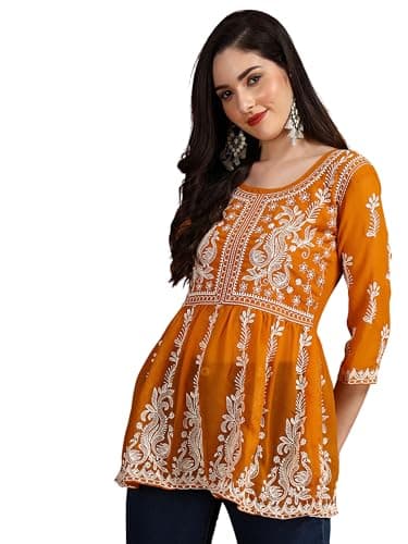 EthnicJunction Women Chikan Embroidery Short Kurti