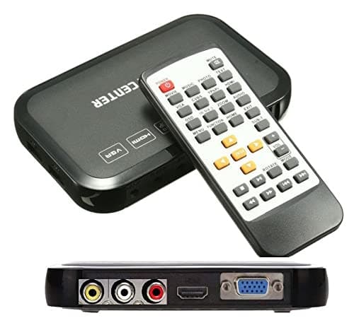 HD Multi Media Player Box Full 1080P Portable, Plays almost all Audio Video Photo files, 4 outputs HDMI VGA RCA AV, inputs: USB Port SD Card HDD Loop and Auto Play from powering