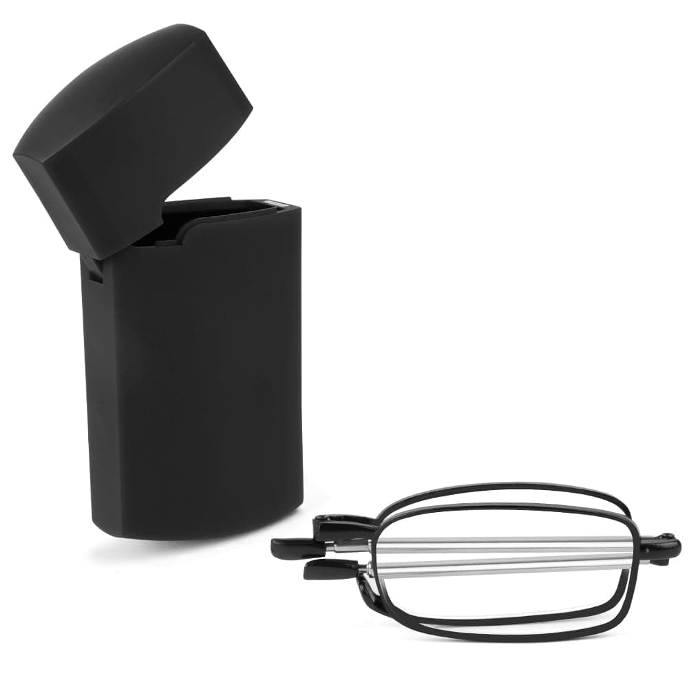 Aolso Foldable Reading Glasses, Blue Light Blocking Glasses, Anti Eyestrain/Glare, Metal Frame Compact Small Portable Glasses with Hard Case, Spring Hinge Readers for Women Men