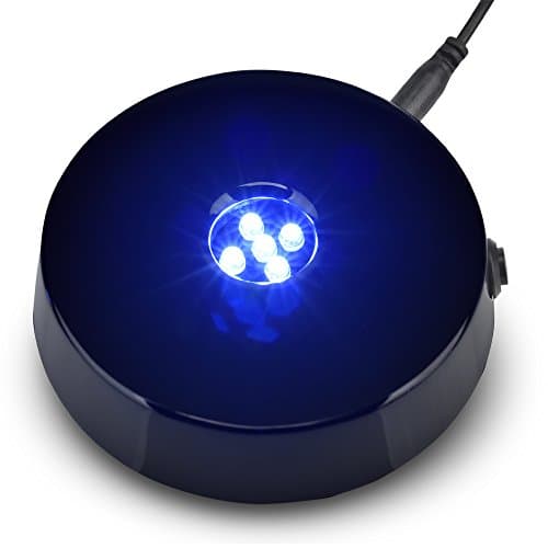 5 LED Round Black Lacquer White Light Stand Base for Crystals - AC Powered