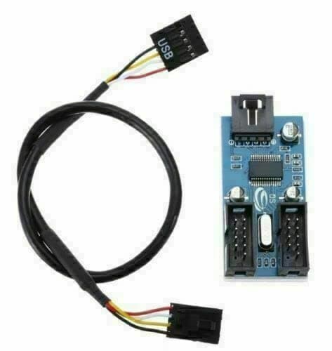 Multibao Motherboard USB 2.0 9pin Header 1 to 2 Extension Hub Splitter Adapter - Converter MB USB 2.0 Female to 2 Female - 30CM 9-pin Internal Cable Connector Adapter Port Multiplier