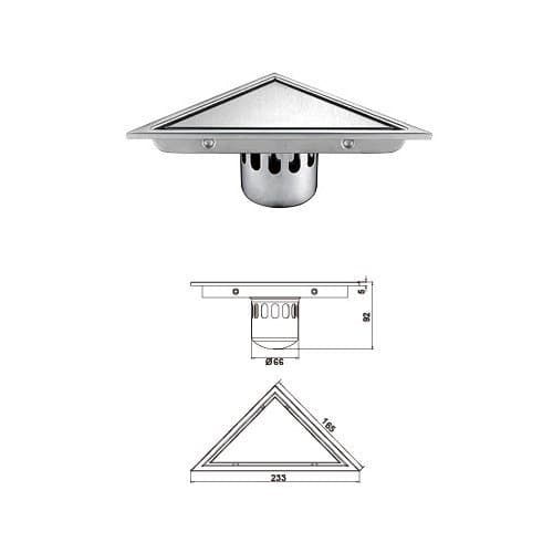 D005-3 6.6 Inch Triangle Design Bathroom Floor Drain(Tile Insert/Plat Cover)