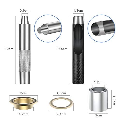 Vastar Eyelet Punch Kit, 100 Sets Grommets Eyelets with 3pcs Grommet Setting Tool, Fabric Hole Punch, Eyelets for DIY Projects Leather, Shoe, Clothe, Canvas, Gold and Silver（1/2 Inch Inside Diameter）