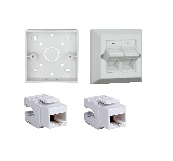Angular Two Port wall Plate Combo of RJ45 CAT6E Lan I/O Network Keystone Jack, Gang Box, Dual Port Face Plate (1 Set)