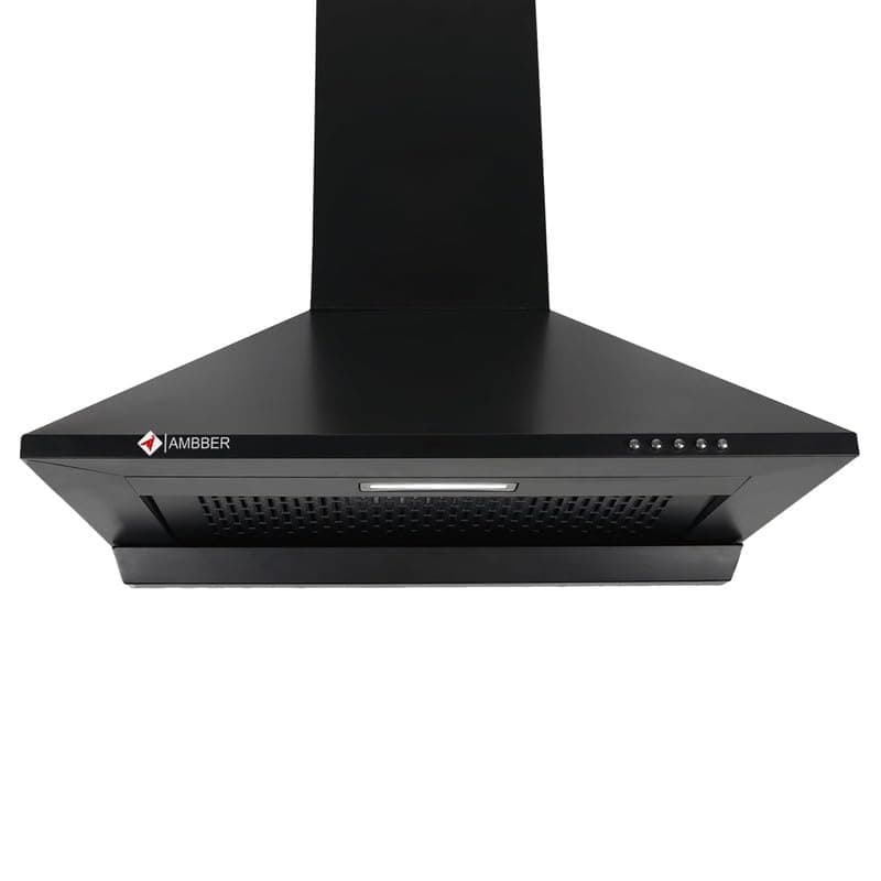 Marvel Black Wall Mounted Kitchen Chimney 60 CM 1250 m³/hr. Powerful Suction,3 Speed Push Button Control, Filter less Technology