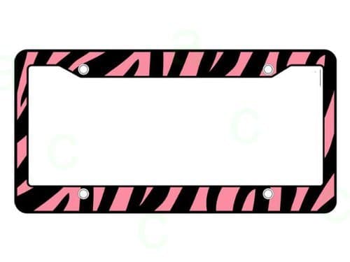 Pink Zebra Print License Plate Frame (Made of Plastic)