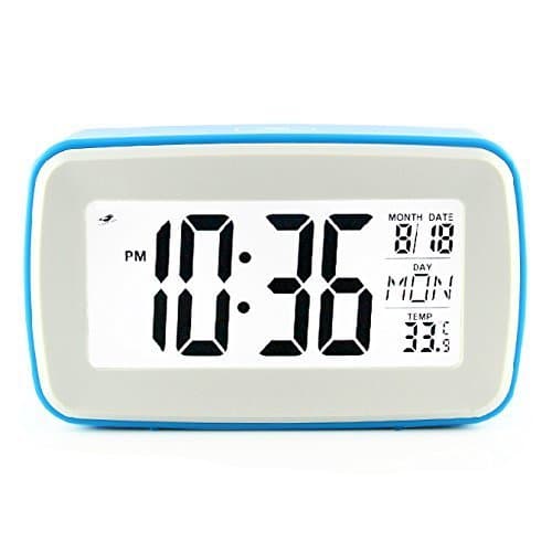 LifetSmart Smart Light Voice Recording Digital Snooze Alarm Clock, Timer with Date and Temperature Display (Blue)