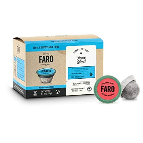 Faro Roaster's Blend, Medium Roast Coffee, 100% Compostable Rainforest Alliance Single Serve Cups for Keurig K-Cup Brewers, 72 Count