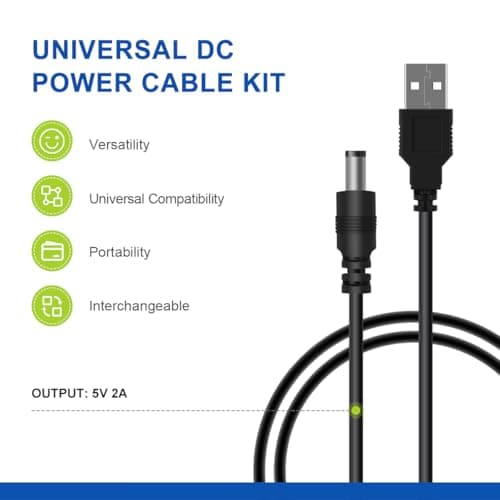 USB to DC Power Cable,8 in 1 Universal USB to DC Jack Charging Cable Power Cord with 8 Interchangeable Plugs Connectors Adapter for Router,Mini Fan,Speaker & More Electronics Devices,Black