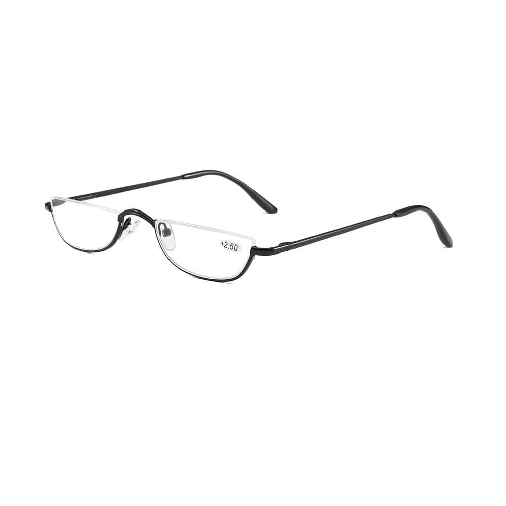 KoKoBin Half Frame Reading Glasses Spring Hinges for Men Women Slim Half Moon Lens Readers Metal Semi Rimless eyewear