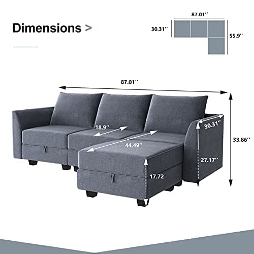 HONBAY Reversible Sectional Sofa Couch with Chaise L Shape Couch Modern Modular Sofa for Living Room, Bluish Grey