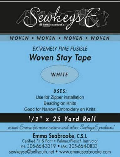 Field's Fabrics White - 1/2" Woven Stay Tape - 0.5" X 25 Yards SewkeysE Extremely Fine Fusible Tape Sold by The 25 Yard Roll (SST-02) M494.11