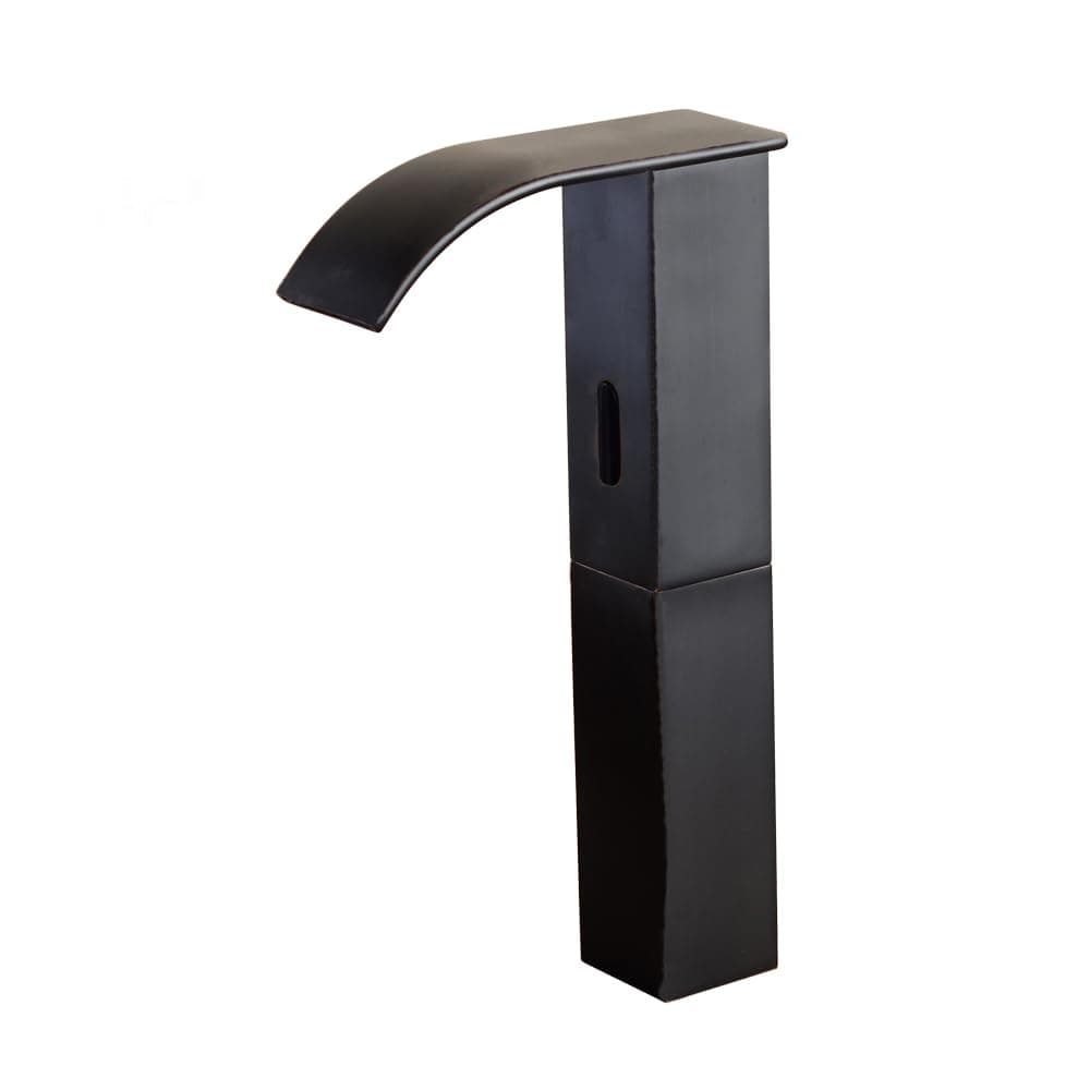 Automatic Sensor Matte Black Touchless Bathroom Sink Faucet Vanity Faucets Hands Free Waterfall Bathroom Water Tap with Control Box and Temperature Mixer