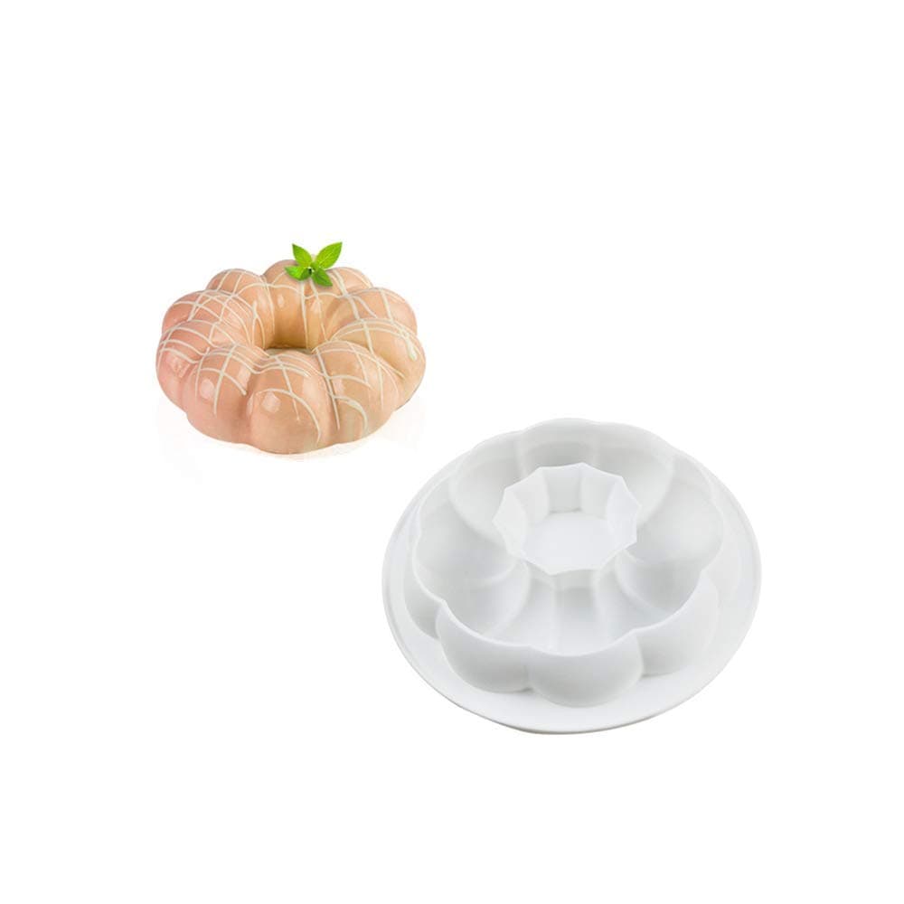 Ring Mold Cake Pans,DIY Decorative Baking Tray,8 1/4 inch Diam,Round Silicone Donut Mould Non-Stick,Gelatin,Baking Tools Cake Decorating Plate,Pumpkin shape White