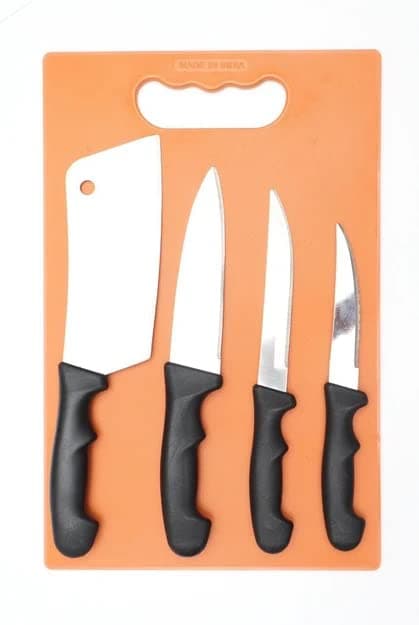 ROKOPO 4 Pieces Knife Set with Plastic Chopping Board for Kitchen, Heavy Duty Choping-Board for Vegetable,Fruit Cutter, Meats Boards, Safe Durable(Pack of 1)