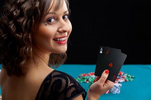 Joyoldelf Waterproof Playing Cards with Rose Pattern & Flower Backing - Cool Black PVC Flexible Classic Magic Poker Tricks Tool