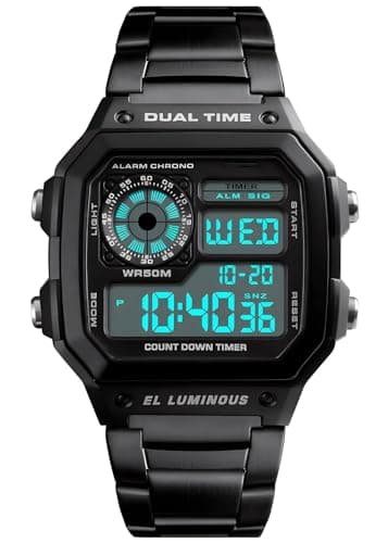 PASOY Men's Digital Multi-Function Watches Dual Time Alarm Stopwatch Countdown Backlight Waterproof Watch