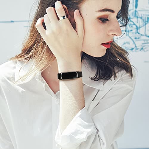 Vanjua Stainless Steel Mesh Loop Adjustable Wristband Replacement Strap for Fitbit Luxe/Luxe Special Edition Fitness Tracker Women Men (Black, 5.9-8.6 inches)