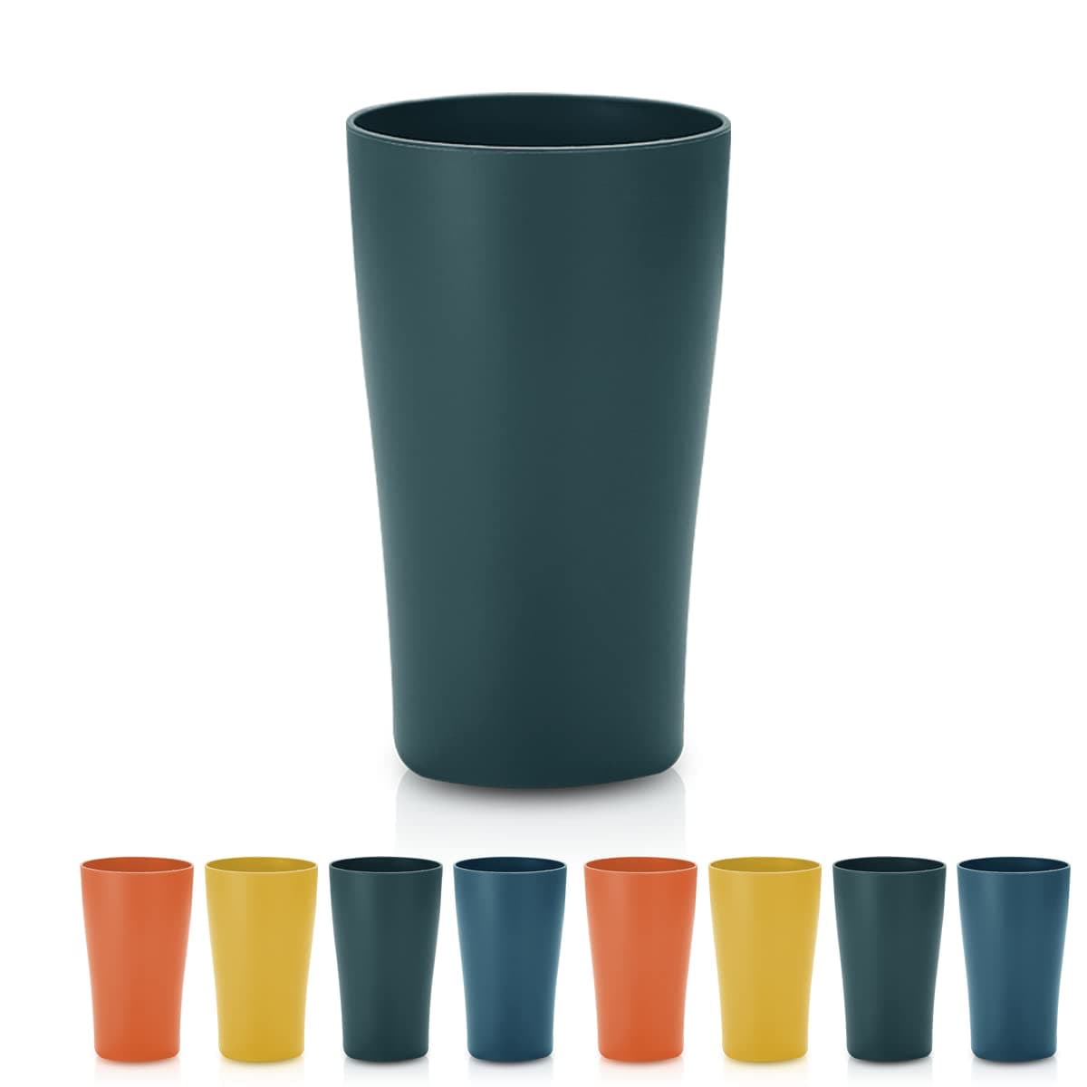 Kyraton Plastic Cups Reusable 8 Pieces, Unbreakable Water Drinking Cup, Tumblers for Indoor Outdoor Travel Poolside Bathroom Adult Light Weight Easy to Carry BPA Free (Dark Green)
