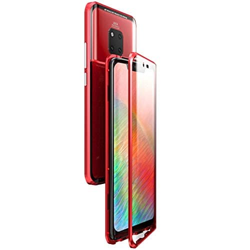 360° Full Body Case for Huawei Mate 20 Pro,[Front and Back of Clear Protective Touchable Strong HD Tempered Glass] with Built-in Screen Protector Magnetic Adsorption Metal Protection Cover (Red)