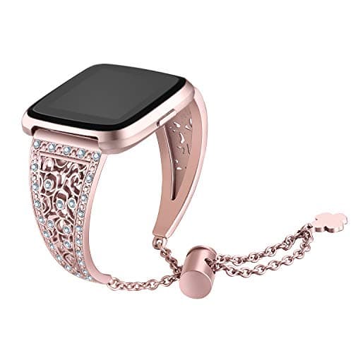 bayite Hollowed-Out Bling Bands Compatible with Fitbit Versa/Fitbit Versa Lite & SE/Fitbit Versa 2, Metal Bracelet Replacement Band Wristband Accessories Strap for Women