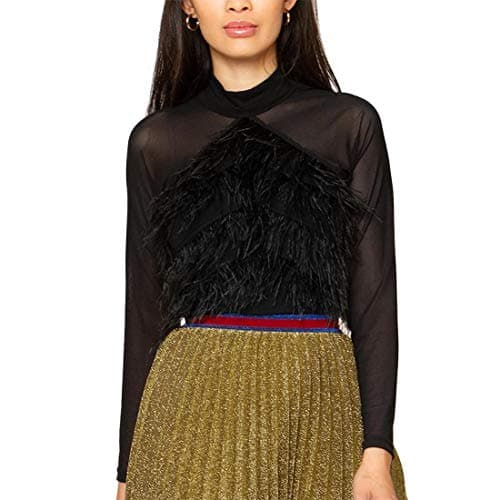 Gracia Mesh Feather Top (Small, Black)