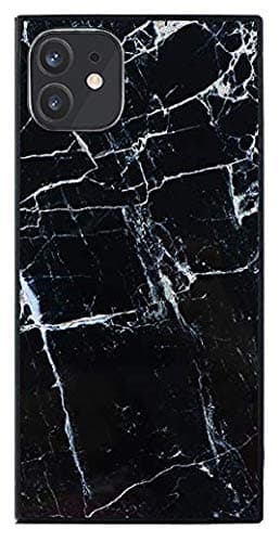 IvachellCompatible with iPhone 12 Mini case Square Marble Phone Cover Floral Pattern 5.4 Inch (Black)