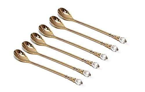 Royal Flatware 6pc Gold-Plated 24K Demi Spoons Dessert Flatware Set with White Swarovski Stone
