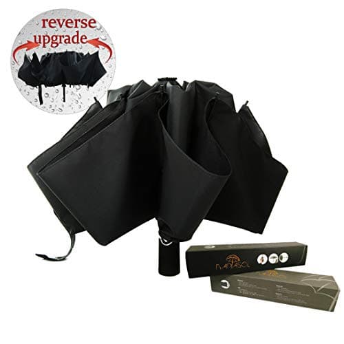 BARASOL Reverse Folding Umbrella Travel Windproof Compact Umbrella Waterproof Double Canopy Vented Layer Inverted Close Golf Umbrella Lightweight for Man Women, Automatic Auto Open Red