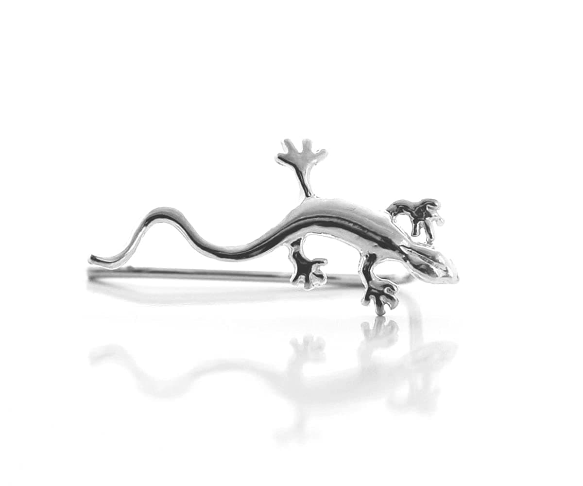Lizard Ear Crawler Earrings, Cool Handmade Designer Boho Statement Gecko Climber Earrings, 925 Sterling Silver Tropical Ear Sweeps, Length 22mm 0.86 inches, Unique Bohemian Jewelry Gift, Pair