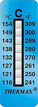 Thermax Temperature Indicating Label Strips, Irreversible, 8 Level, 116 Deg C to 154 Deg C