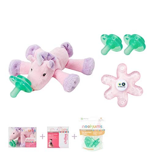 Nookums Paci-Plushies Baby Gift Set - Pacifier Holder, Teether and Replacement Pacifier 2 Pack (Plush Toy Includes Detachable Pacifier, Use with Multiple Brand Name Pacifiers) (Unicorn)