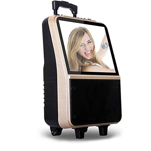 Qualimate Outdoor Jumping Square Dance Audio Video Mobile Portable Bluetooth Trolley Speaker K-Karaoke with Display [14-Inch Large Screen] 1 Microphone