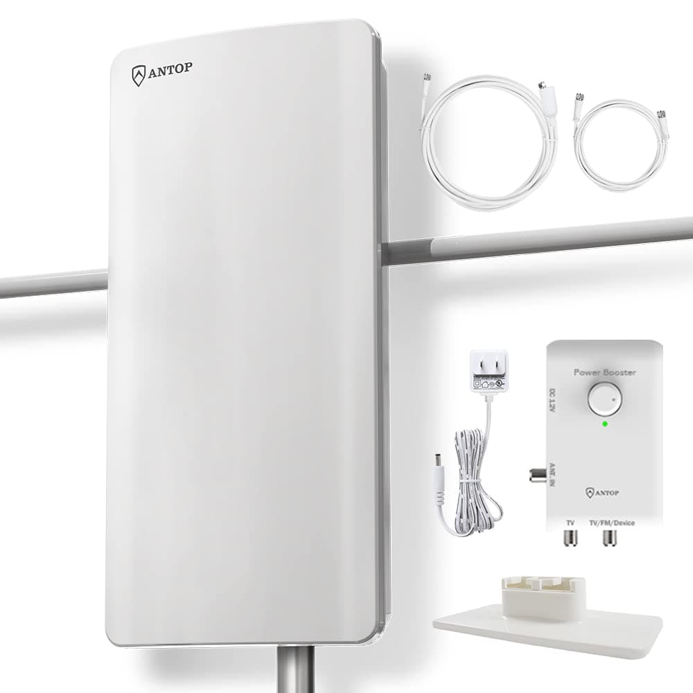 AT-800SBS HD Smart Panel Antenna with Smart Boost System, VHF Enhanced Amplified Indoor Outdoor TV Antenna,Support 2TVs or A Second Device