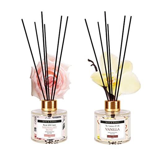 Soul & Scents Vanilla & Midnight Rose Reed Diffuser Set - 120ml with 6 Fiber Sticks Each | Stress Relief & Aromatherapy | Scented Air Freshener for Home, Bedroom, Bathroom & Office | Pack of 2