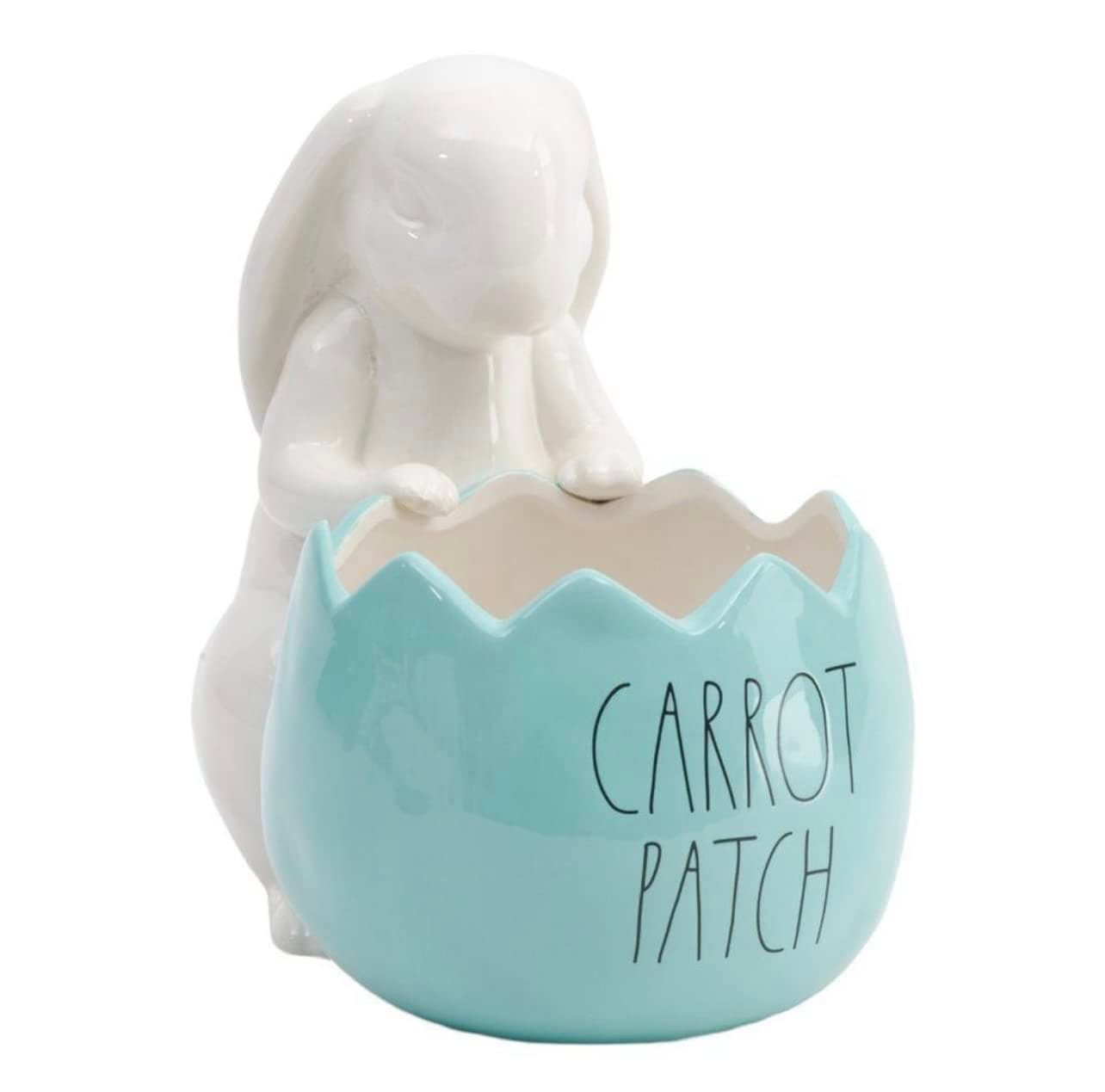 Hidd_ntr_asur_s ceramic 11in CARROT PATCH Cracked Egg Bunny Planter