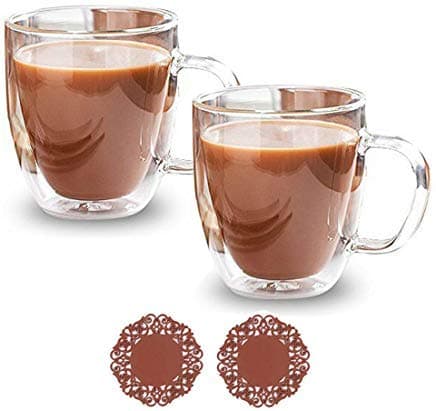 Coffee Mugs Double Wall Insulated Espresso Mug Set with Handle Perfect Glasses for Latte Juice Water Tea – Clear 12oz Set of 2